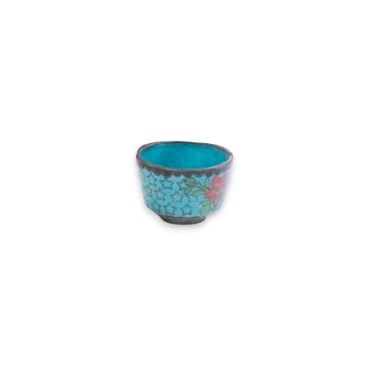 Coupe cloisonnées décor de fleurs, fond bleu