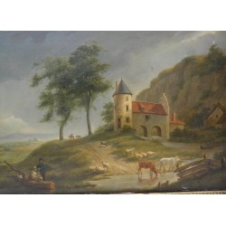 Paintings | Painting: ‘Castle, Cows’. Moinat SA  – Antiques and home décor