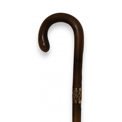 Corbin cane with a horn shaft and an openwork gold ring