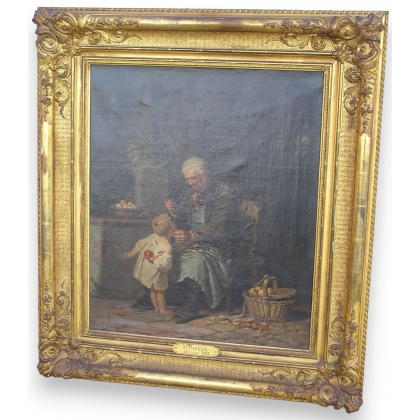 Tableau \"Grand-père et enfant\" signé W. ROEGGE