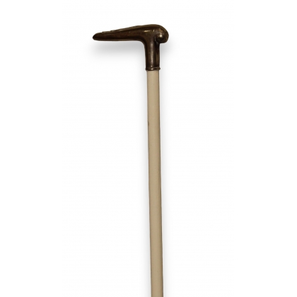 Walking stick with a silver-coloured metal handle