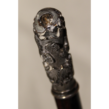 Canne pommeau en argent Chien de Fô