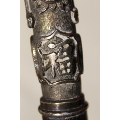 Canne pommeau en argent Chien de Fô
