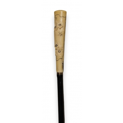 Ivory-handled walking stick with flowers and a bee
