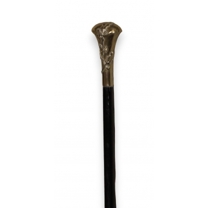 Silver-coloured oval-knobbed walking stick with holly design
