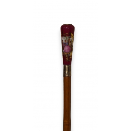 Porcelain walking stick with a romantic scene on the pommel
