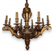 Lustre en bois sculpté doré à 8 lumières