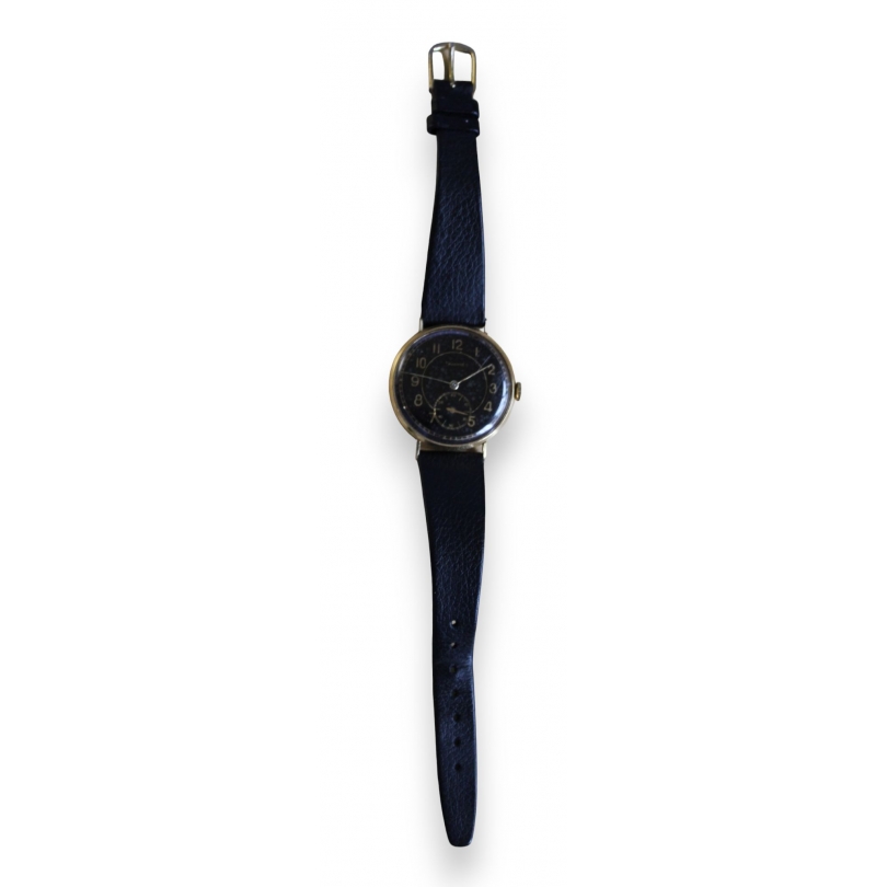 TAVANNES gold watch, black leather strap