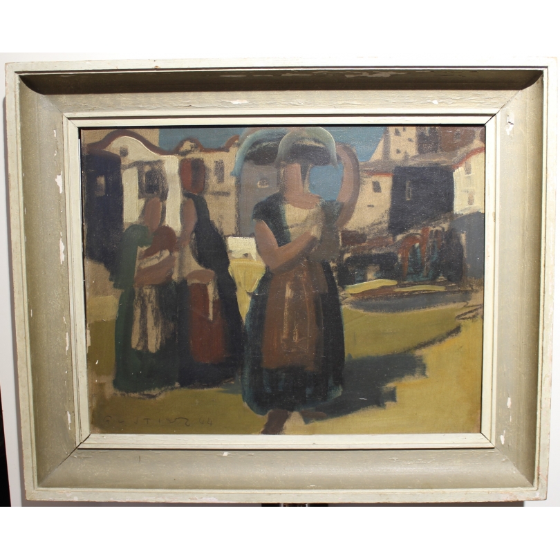 Tableau \"Femmes au marché\" signé FUSTIER 44