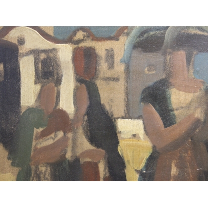 Tableau \"Femmes au marché\" signé FUSTIER 44