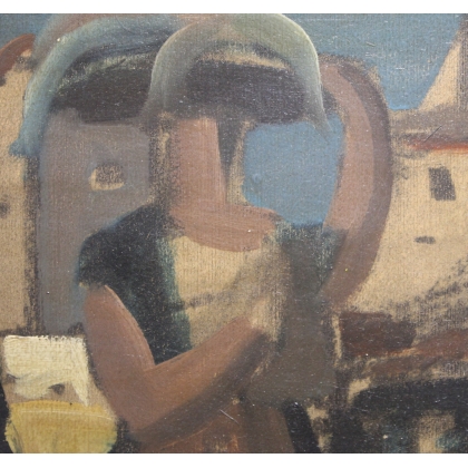 Tableau \"Femmes au marché\" signé FUSTIER 44
