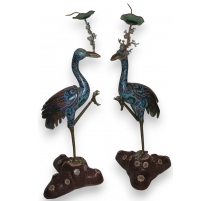 Pair of cranes cloisonné.