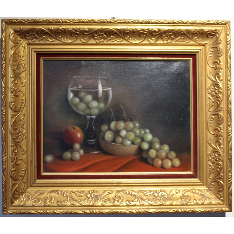 Tableau \"Le lave raisins\" signé P. JULIEN