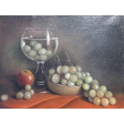 Tableau \"Le lave raisins\" signé P. JULIEN