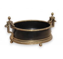 Jardinière ovale en porcelaine noire et bronze