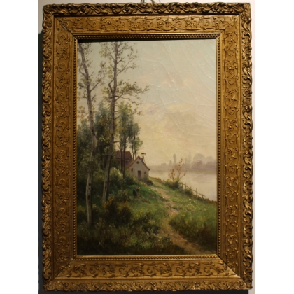 Tableau \"Vue de campagne\" signé GODCHAUX