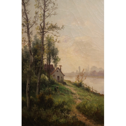 Tableau \"Vue de campagne\" signé GODCHAUX