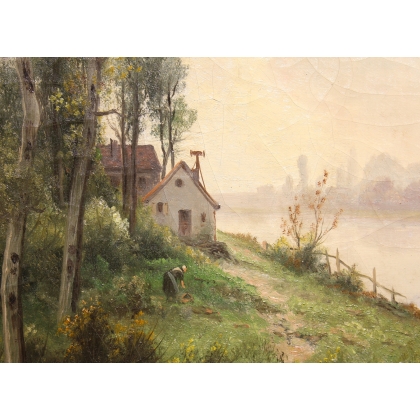 Tableau \"Vue de campagne\" signé GODCHAUX