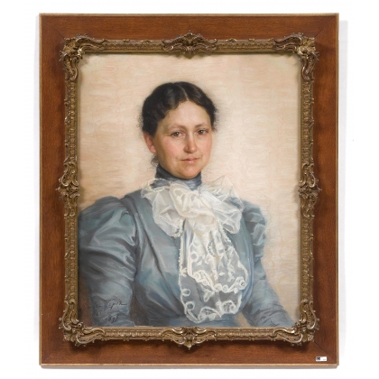Pastel "Retrato de una Mujer Joven", firmado RAPIN