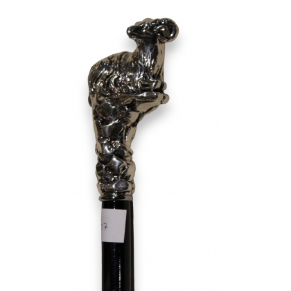 Canne avec pommeau Bélier couché argenté