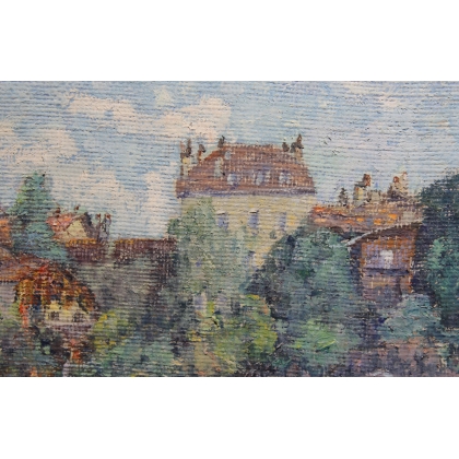 Tableau \"Bord de rivière\" signé J. BLUMENTHAL