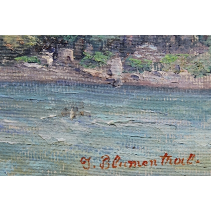 Tableau \"Bord de rivière\" signé J. BLUMENTHAL