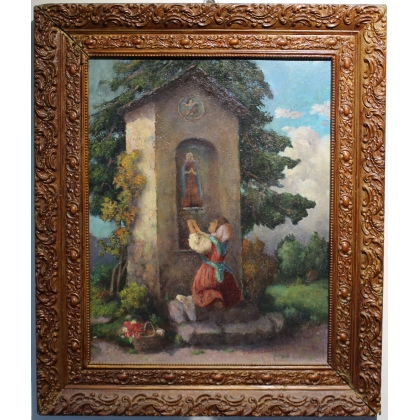 Tableau \"Fille à la prière\" signé J. BLUMENTHAL