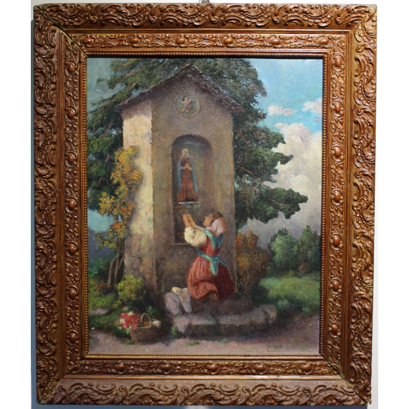 Tableau \"Fille à la prière\" signé J. BLUMENTHAL