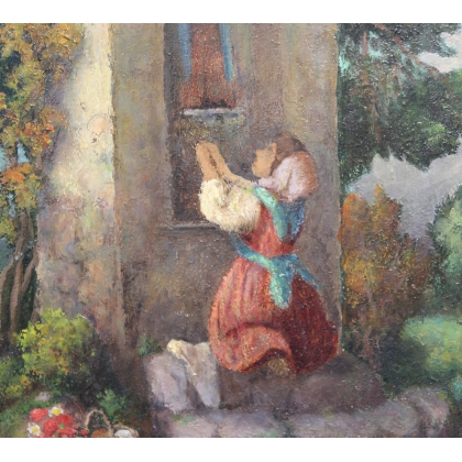 Tableau \"Fille à la prière\" signé J. BLUMENTHAL