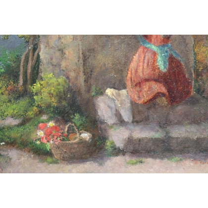 Tableau \"Fille à la prière\" signé J. BLUMENTHAL