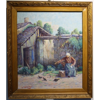 Tableau \"La lessive\" signé J. BLUMENTHAL 1948