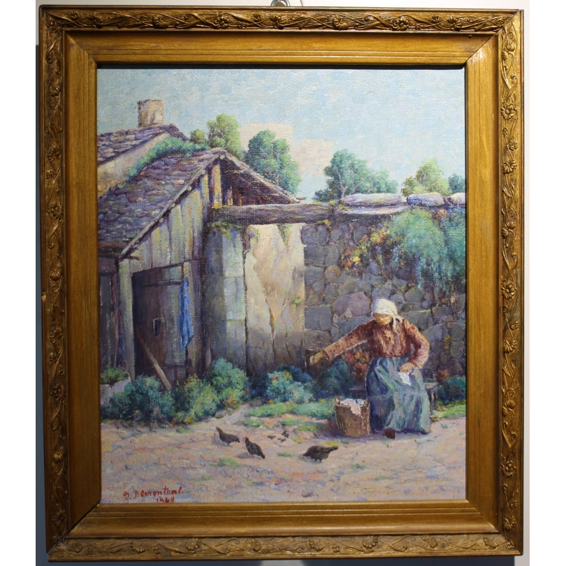 Tableau \"La lessive\" signé J. BLUMENTHAL 1948