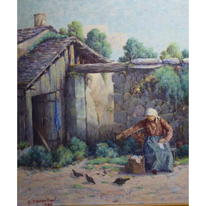 Tableau \"La lessive\" signé J. BLUMENTHAL 1948