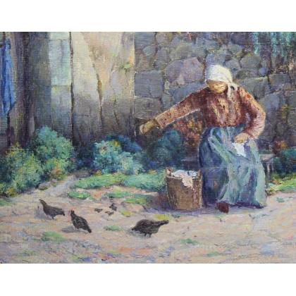 Tableau \"La lessive\" signé J. BLUMENTHAL 1948