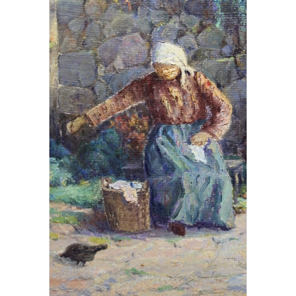 Tableau \"La lessive\" signé J. BLUMENTHAL 1948