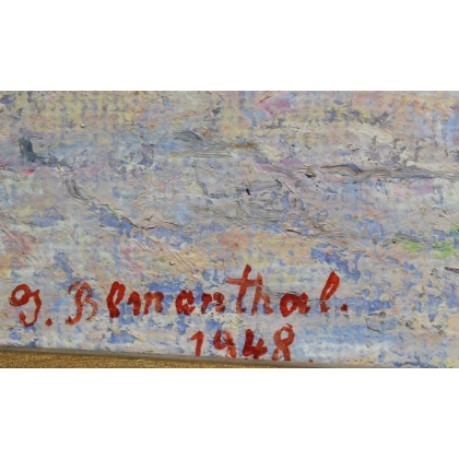 Tableau \"La lessive\" signé J. BLUMENTHAL 1948