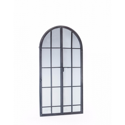 Miroir fenêtre archée en fer gris