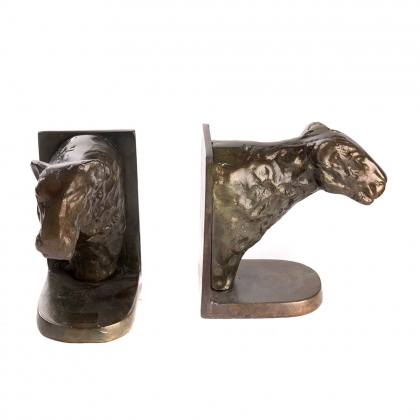Bronze-coloured aluminium tiger-shaped bookends