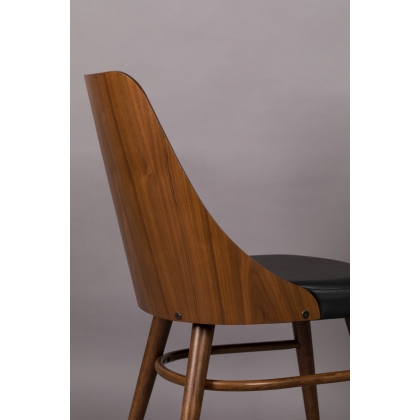 Chaise Chaya en noyer et similicuir noir
