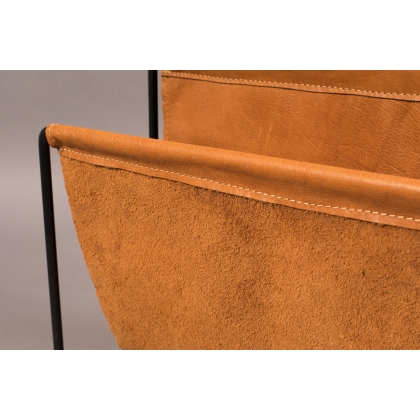 Metal and brown leather newspaper holder