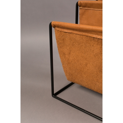 Metal and brown leather newspaper holder