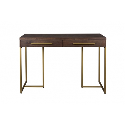 Class console table in gold-coloured metal and acacia