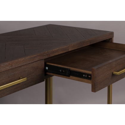Class console table in gold-coloured metal and acacia