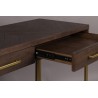 Class console table in gold-coloured metal and acacia