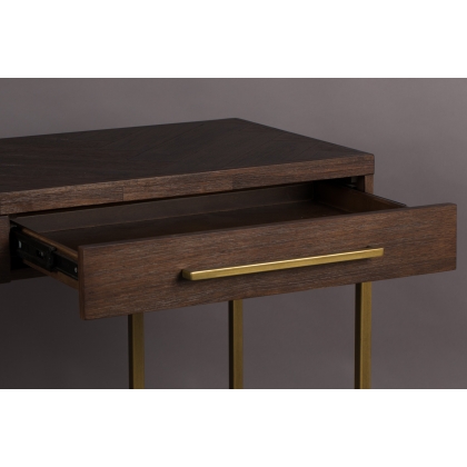 Class console table in gold-coloured metal and acacia