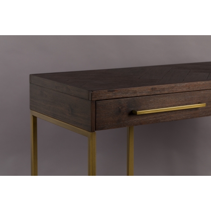 Class console table in gold-coloured metal and acacia