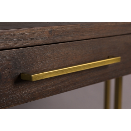 Class console table in gold-coloured metal and acacia