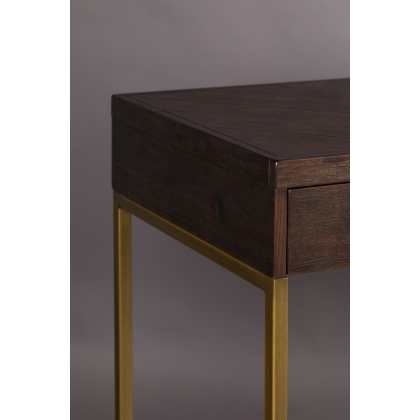 Class console table in gold-coloured metal and acacia