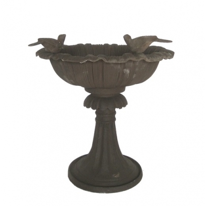 Bain d'oiseaux bas en fonte brune