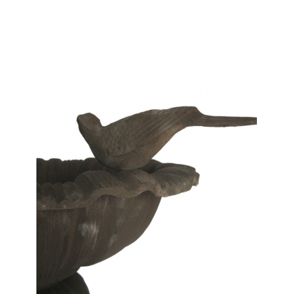 Low bird bath in brown cast iron